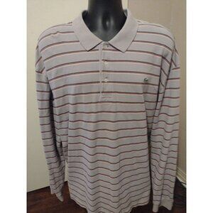 Lacoste Long Sleeve Polo Shirt Cotton Size 11 (4XL) Light Purple Striped Logo
